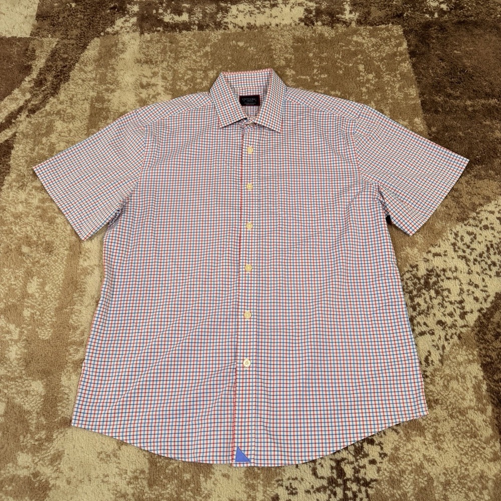 UntuckIt Kemmeter Shirt Mens Medium Pink Blue Gingham Plaid Nylon Blend Stretch